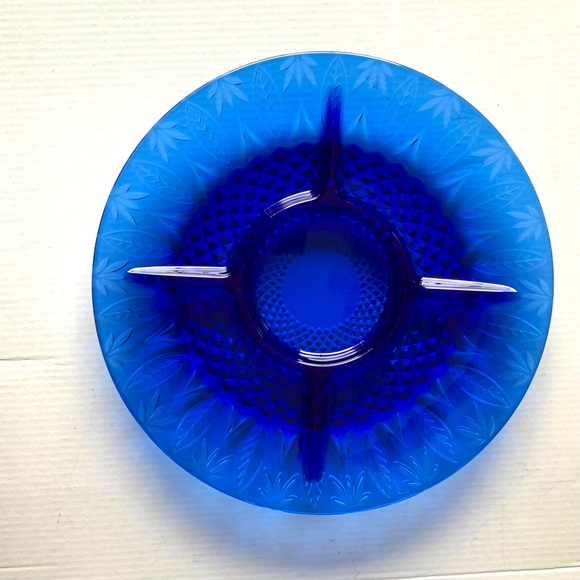 Cobalt blue glass 10” in divided serving plate 5 sections royal blue glass plate - Picture 2 of 9